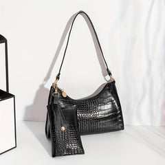 Crocodile Pattern Underarm Bag Lightweight Portable PU Leather Shoulder Bag
