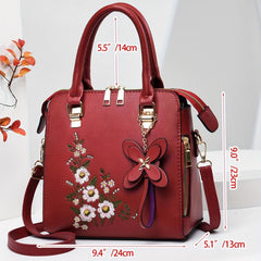 Flower Embroidered Tote Bag Classic Satchel Shoulder Bag