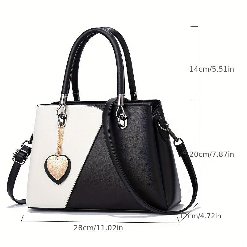 Colorblock Tote Bag All Match Satchel Shoulder Bag With Pendant
