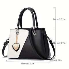 Colorblock Tote Bag All Match Satchel Shoulder Bag With Pendant