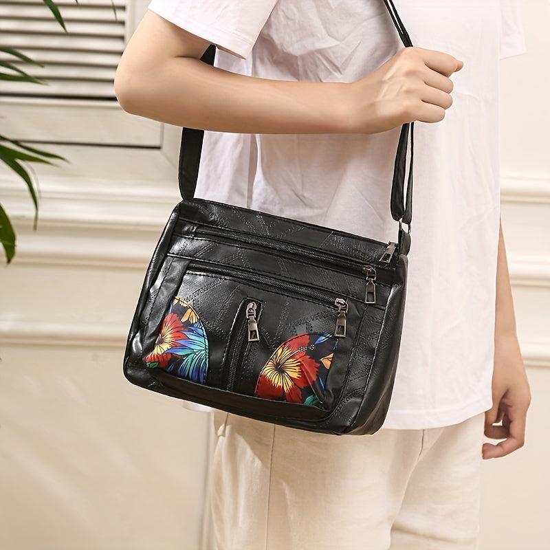 Vintage Hobo Bag Embossed Shoulder Bag Zipper Flower Design Crossbody