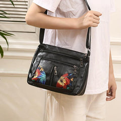 Vintage Hobo Bag Embossed Shoulder Bag Zipper Flower Design Crossbody