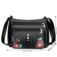 Vintage Hobo Bag Embossed Shoulder Bag Zipper Flower Design Crossbody