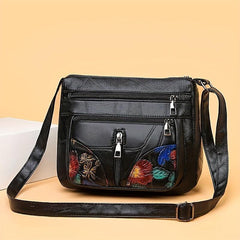 Vintage Hobo Bag Embossed Shoulder Bag Zipper Flower Design Crossbody