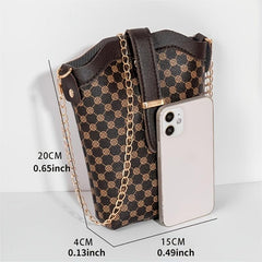 Geometric Pattern Bucket Bag Faux Leather Small Shoulder Bag
