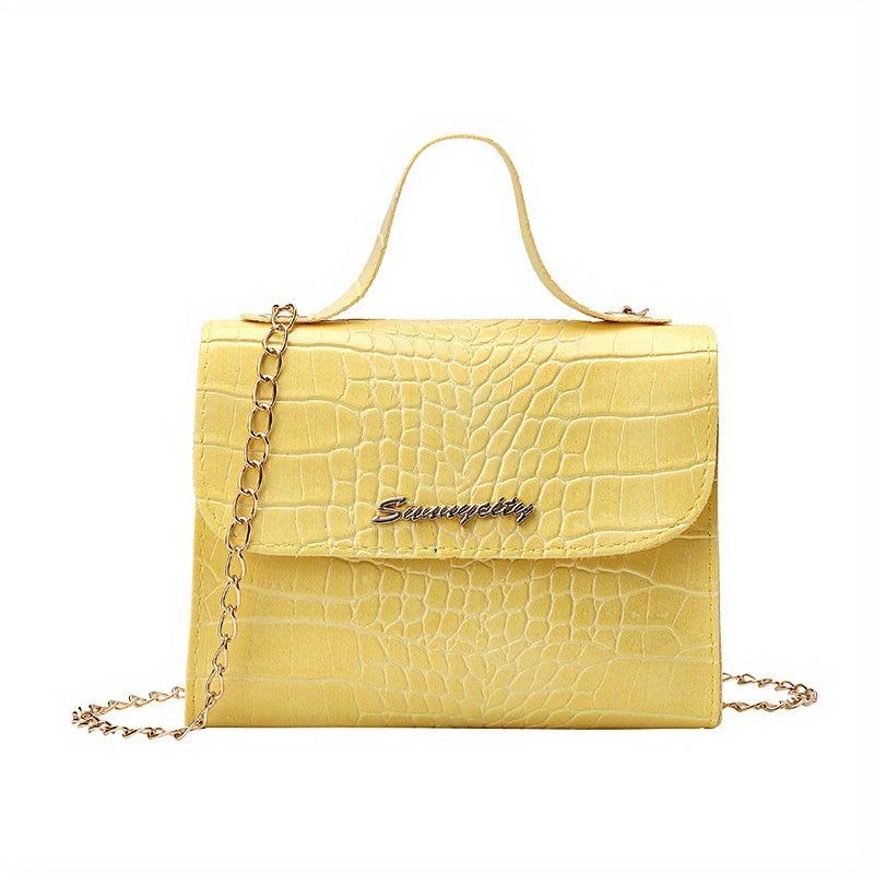 Mini Crocodile Pattern Shoulder Bag Solid Casual Faux Leather Handbag