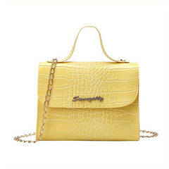 Mini Crocodile Pattern Shoulder Bag Solid Casual Faux Leather Handbag