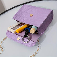 Mini Crocodile Pattern Shoulder Bag Solid Casual Faux Leather Handbag