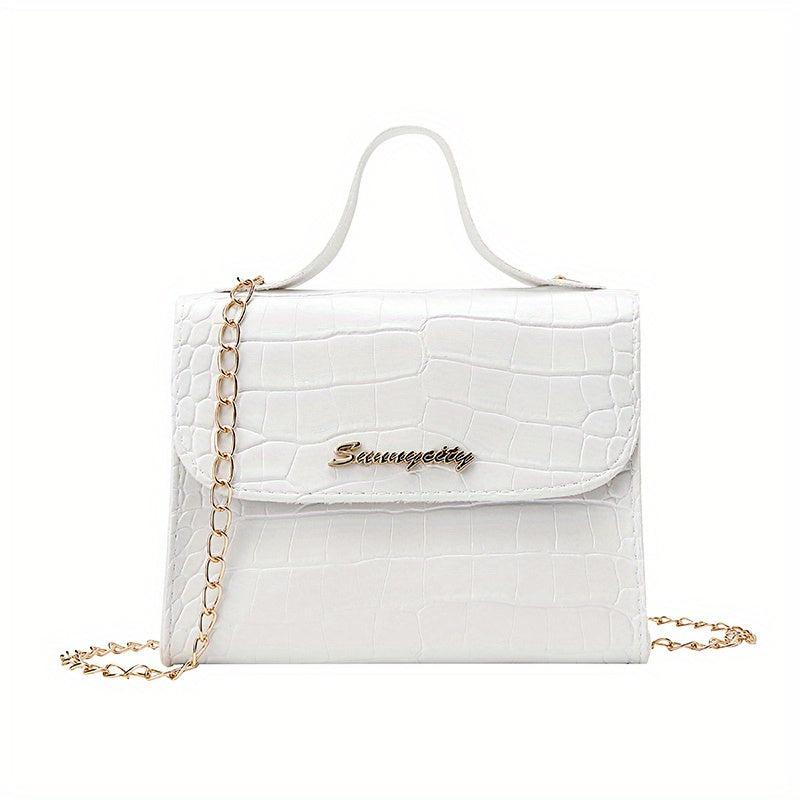 Mini Crocodile Pattern Shoulder Bag Solid Casual Faux Leather Handbag
