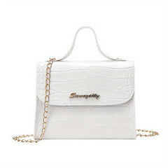 Mini Crocodile Pattern Shoulder Bag Solid Casual Faux Leather Handbag