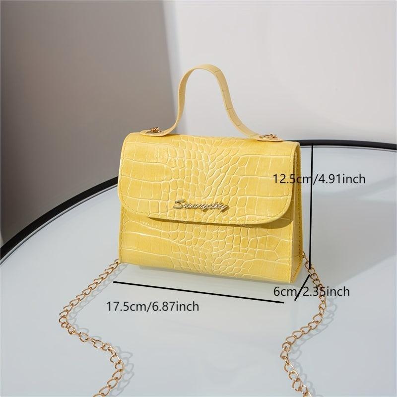 Mini Crocodile Pattern Shoulder Bag Solid Casual Faux Leather Handbag