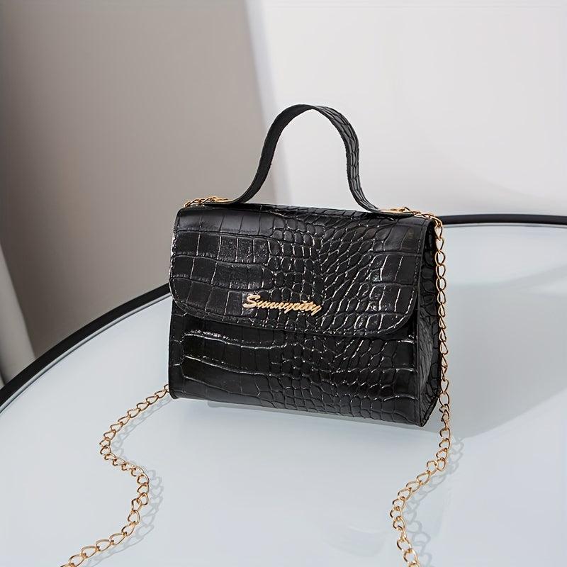 Mini Crocodile Pattern Shoulder Bag Solid Casual Faux Leather Handbag