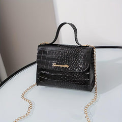 Mini Crocodile Pattern Shoulder Bag Solid Casual Faux Leather Handbag