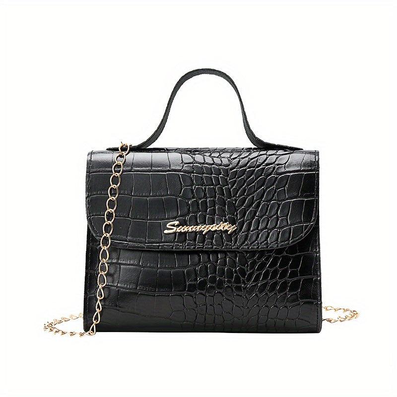 Mini Crocodile Pattern Shoulder Bag Solid Casual Faux Leather Handbag
