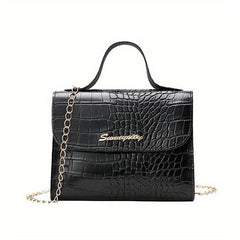 Mini Crocodile Pattern Shoulder Bag Solid Casual Faux Leather Handbag