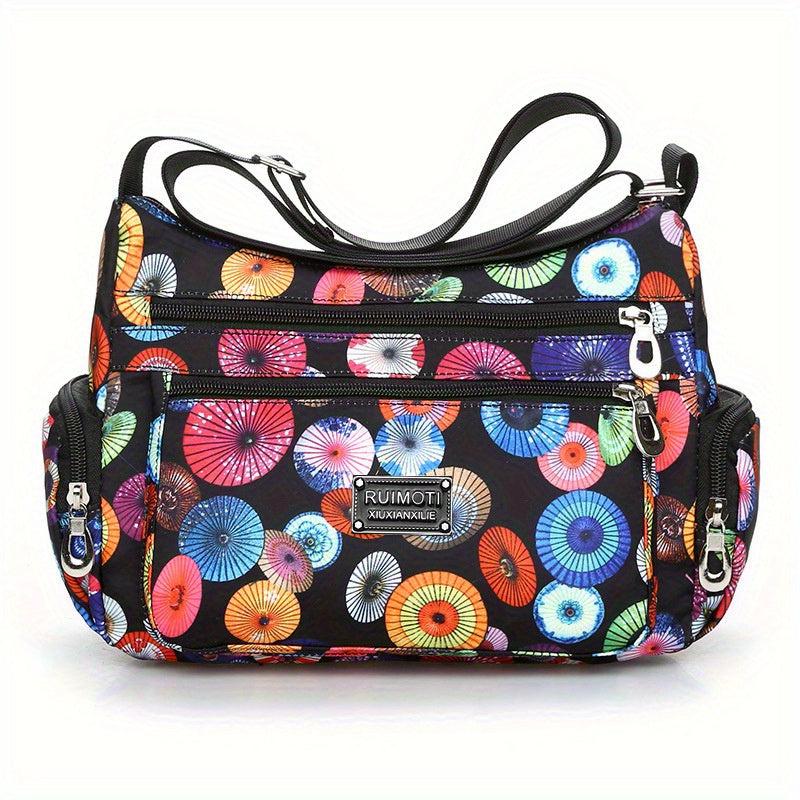 Floral Pattern Crossbody Bag Nylon Shoulder Bag Women's Pocket Purses