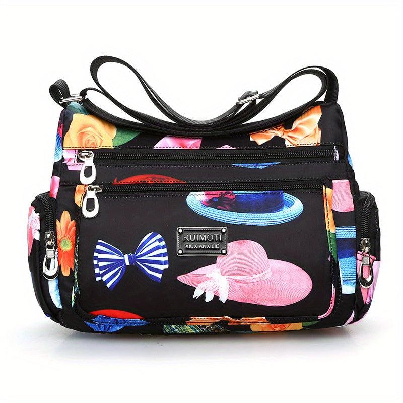 Floral Pattern Crossbody Bag Nylon Shoulder Bag Women's Pocket Purses