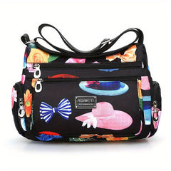 Floral Pattern Crossbody Bag Nylon Shoulder Bag Women's Pocket Purses