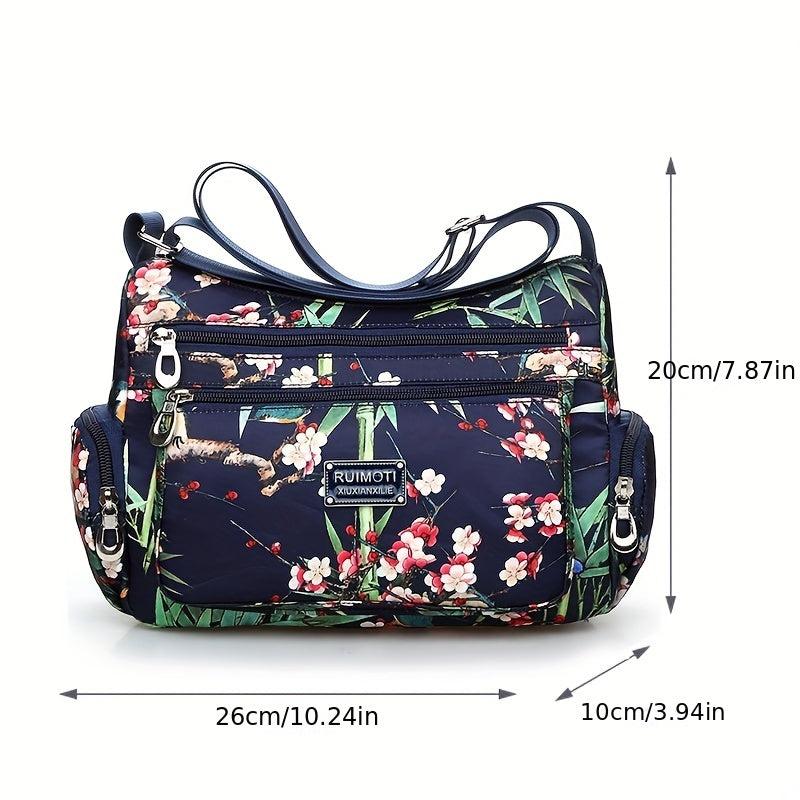 Floral Pattern Crossbody Bag Nylon Shoulder Bag Women's Pocket Purses