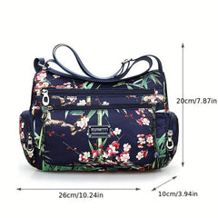 Floral Pattern Crossbody Bag Nylon Shoulder Bag Women's Pocket Purses