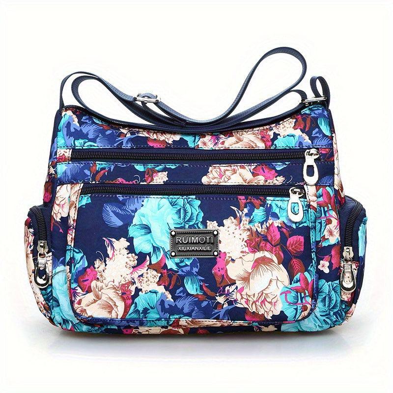 Floral Pattern Crossbody Bag Nylon Shoulder Bag Women's Pocket Purses