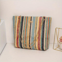 Colorful Straw Shoulder Chain Bag All Match Niche Bag For Work & Travel
