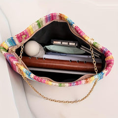 Colorful Straw Shoulder Chain Bag All Match Niche Bag For Work & Travel