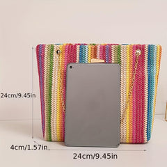 Colorful Straw Shoulder Chain Bag All Match Niche Bag For Work & Travel