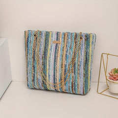 Colorful Straw Shoulder Chain Bag All Match Niche Bag For Work & Travel