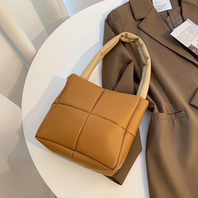 Minimalist Quilted Puffy Satchel Bag - Stylish Handbag For Work