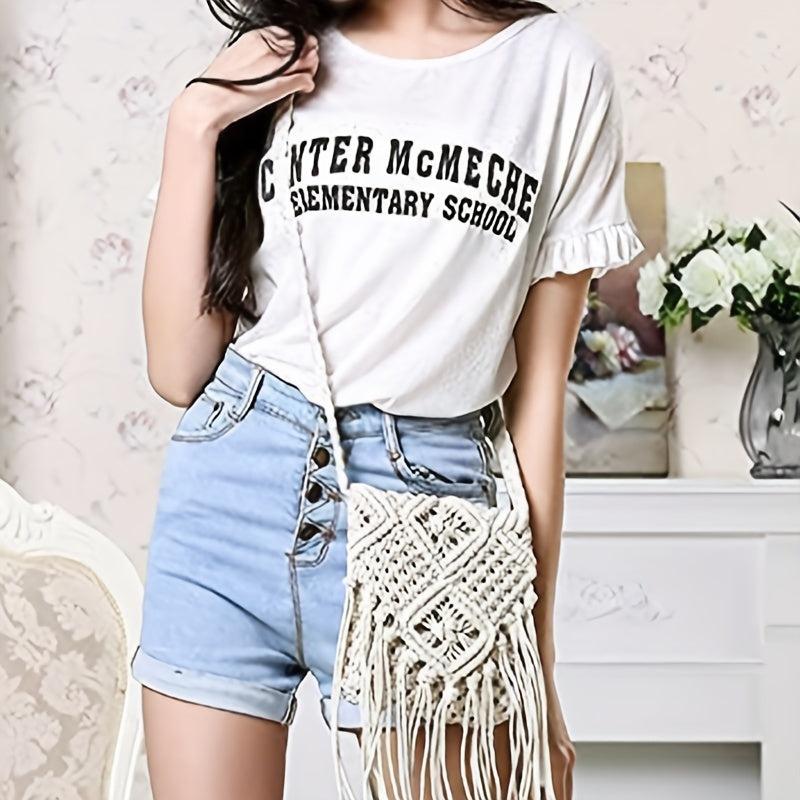 Women's Tassel Crochet Bag Fringed Bohemian Crossbody Bag