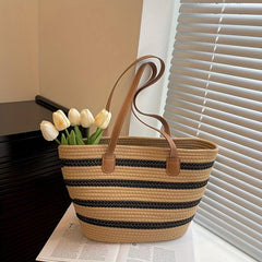 Boho Style Woven Beach Bag Portable Tote for Travel Shopping