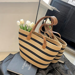 Boho Style Woven Beach Bag Portable Tote for Travel Shopping
