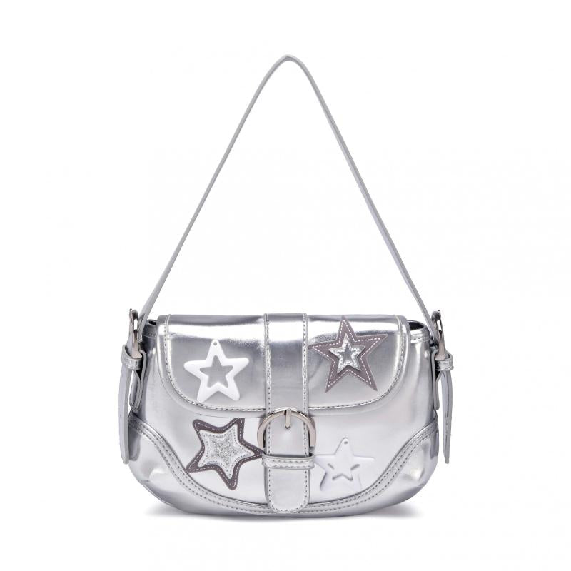 Y2K Star Decor Shoulder Bag Buckle Decor Underarm Purse Flap Handbag