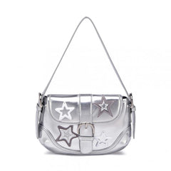 Y2K Star Decor Shoulder Bag Buckle Decor Underarm Purse Flap Handbag