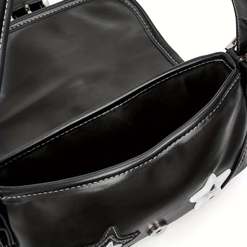 Y2K Star Decor Shoulder Bag Buckle Decor Underarm Purse Flap Handbag