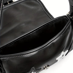 Y2K Star Decor Shoulder Bag Buckle Decor Underarm Purse Flap Handbag