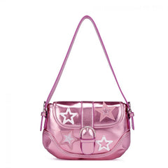 Y2K Star Decor Shoulder Bag Buckle Decor Underarm Purse Flap Handbag