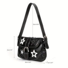Y2K Star Decor Shoulder Bag Buckle Decor Underarm Purse Flap Handbag