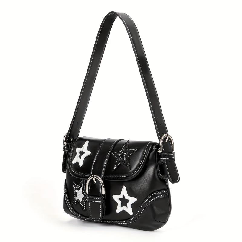 Y2K Star Decor Shoulder Bag Buckle Decor Underarm Purse Flap Handbag