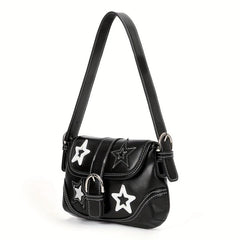 Y2K Star Decor Shoulder Bag Buckle Decor Underarm Purse Flap Handbag