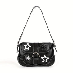 Y2K Star Decor Shoulder Bag Buckle Decor Underarm Purse Flap Handbag