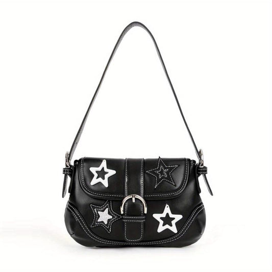 Y2K Star Decor Shoulder Bag Buckle Decor Underarm Purse Flap Handbag
