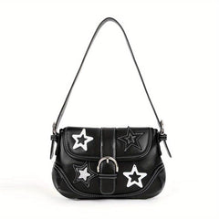 Y2K Star Decor Shoulder Bag Buckle Decor Underarm Purse Flap Handbag
