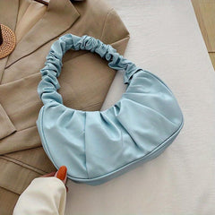 Minimalist Ruched Baguette Bag Solid Underarm Bag Zipper