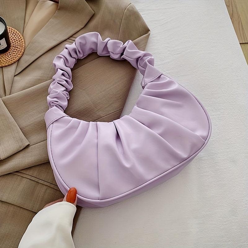 Minimalist Ruched Baguette Bag Solid Underarm Bag Zipper