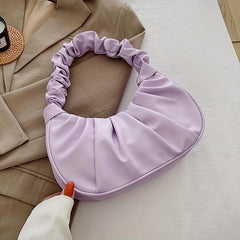 Minimalist Ruched Baguette Bag Solid Underarm Bag Zipper