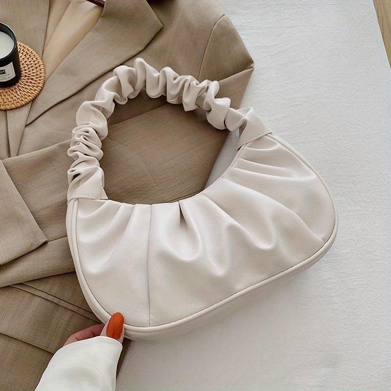 Minimalist Ruched Baguette Bag Solid Underarm Bag Zipper