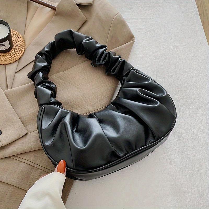 Minimalist Ruched Baguette Bag Solid Underarm Bag Zipper