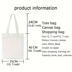 Magic Cat Pattern Canvas Tote Bag Anime Shoulder Bag Reusable Shopping Handbag